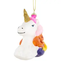 Northlight 4&rdquo; Rainbow Unicorn Bust Hanging Glass Christmas Ornament White
