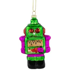Northlight 5" Green and Purple Robot Glass Christmas Ornament