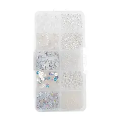John Bead 10 Types Mix Sequins & Beads Kit White