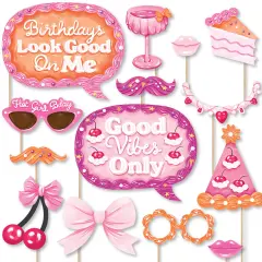 Big Dot of Happiness Hot Girl Bday - Vintage Cake Birthday Party Photo Booth Props Kit - 20 Count