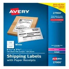 Avery Shipping Labels Paper Receipts, Permanent Adhesive, 5-1/16" x 7-5/8", 100 Labels (27900)
