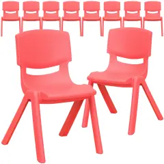 Emma and Oliver 10 Pack Plastic Stackable School Chair with 12" Seat Height Red