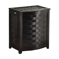 Oceanstar Mahogany Finished Bowed Front Veneer Laundry Wood Hamper with Interior Bag Black