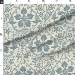 Various Fabrics by the Yard or Fat Quarter Bird Blue Flowers Botanical Floral Damask Italian Villa Large Scale Custom Printed Fabric by Spoonflower
