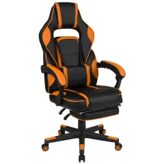 Emma and Oliver Ergonomic Gaming Chair -Recline Back/Arms, Footrest, Massaging Lumbar Black/Orange