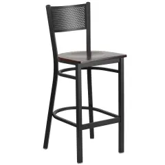 Emma and Oliver Grid Back Metal Restaurant Dining Barstool Walnut/BlackMetal