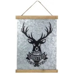Northlight 16&rdquo; Merry Christmas Reindeer Galvanized Sheet Metal Hanging Wall Sign Silver
