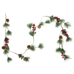 Northlight Pre-Lit LED Battery Operated Pine and Berry Christmas Garland - 6.5' - Warm White Green
