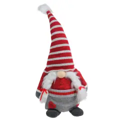 Northlight Girl Gnome with Pigtail Braids, Hearts and Striped Hat Christmas Figure - 15" Red