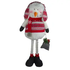 Northlight Plush Snowman with a Bag of Present and Telescopic Legs Christmas Figure - 33" White