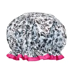Wrapables Reusable Women's Waterproof Shower Caps for Long Hair Gray Pansies