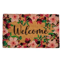 Northlight Natural Coir Blossoming Floral Outdoor Rectangular "Welcome" Doormat 18" x 30" Brown