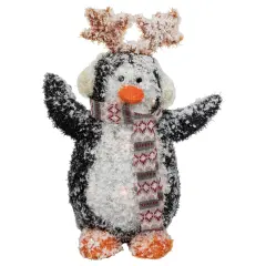 Northlight Lighted Snowy Penguin in Antler Hat Outdoor Christmas Decoration - 22" - Warm White Black