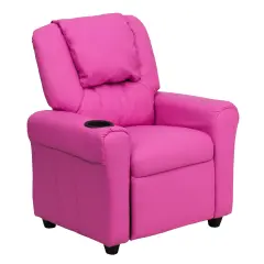 Emma and Oliver Contemporary Kids Recliner with Cup Holder and Headrest Hot Pink Vinyl