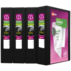Avery Durable Clear View 3 Ring Binders, 1 Inch EZD Rings, 4-Pack of Black Binders (29960)