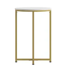 Merrick Lane Fairdale End Table with Round Cross Brace Frame White/Brushed Gold