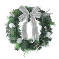 Northlight Bow and Pine Cone Artificial Christmas Wreath - 24" - Unlit Green