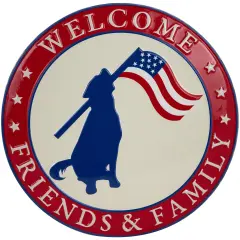 Northlight Welcome Friends and Family Patriotic Dog Metal Wall Sign - 13.75" Red