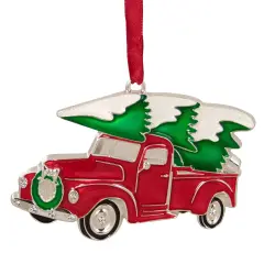 Northlight Country Pick Up Truck with European Crystals Christmas Ornament - 3.5" - Red and Green