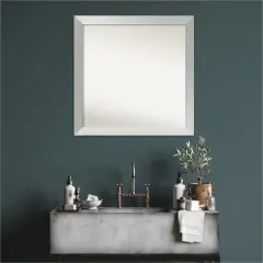 Brushed Sterling Silver Non-Beveled Custom Framed Bathroom Vanity Wall Mirror