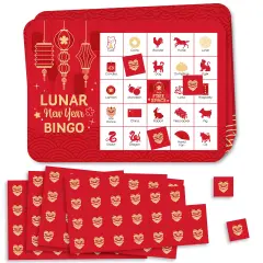 Big Dot of Happiness Lunar New Year - Picture Bingo Cards and Markers - Bingo Game - Set of 18