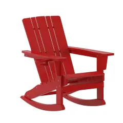 Merrick Lane Ridley HDPE Adirondack Chair with Cup Holder and Pull Out Ottoman, All-Weather HDPE Indoor/Outdoor Chair Red
