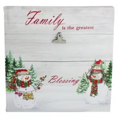 Northlight 10" Lighted Snowman Family Blessing Christmas Canvas Wall Art with Photo Clip White