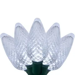 25 Cool White C9 LED Christmas Lights, Green Wire, 8" Spacing