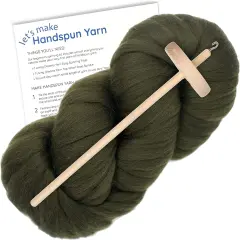 LEARN TO SPIN YARN - Beginner's Spinning Kit with Drop Spindle and Merino Pencil Roving. Choose your color. Cedar