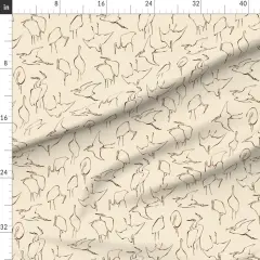 Various Fabrics by the Yard or Fat Quarter Japanese Birds Hand Drawn Ukiyo-E Traditional Beige Sketch Neutral Cream Outline Custom Printed Fabric by Spoonflower