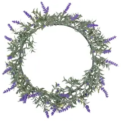 Northlight Pre-Lit Battery Operated Lavender Spring Wreath- 16" - White LED Lights Green