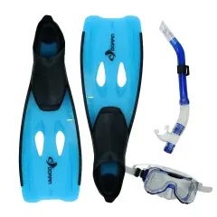 Swim Central 3pc Blue and Black Adult Swimming Pool Snorkeling Set - Medium