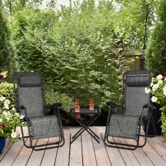 3 Pieces Folding Portable Zero Gravity Reclining Lounge Chairs Table Set Grey