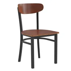 Emma and Oliver Yara Industrial Dining Chair with Rolled Steel Frame and Solid Wood Seat - 500 lbs. Static Weight Capacity Walnut