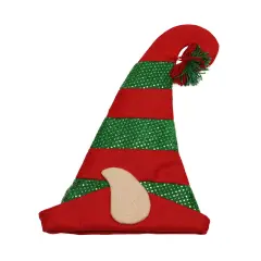 Northlight 22" Red and Green Striped Sequin Unisex Adult Christmas Elf Hat - One Size
