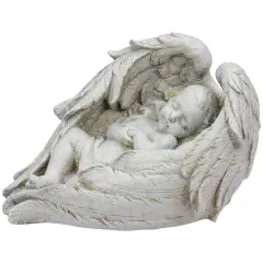 Diva At Home 10-Inch Sleeping Angel Baby with Wings Outdoor Garden Statue White