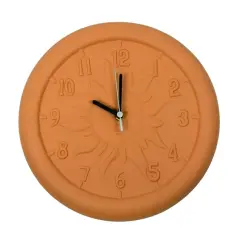 Swim Central 12" Terra Cotta Embossed Sun Indoor or Outdoor Wall Clock Orange