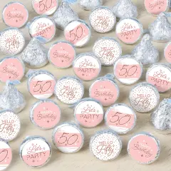 Big Dot of Happiness 50th Pink Rose Gold Birthday - Happy Birthday Party Small Round Candy Stickers - Party Favor Labels - 324 Count
