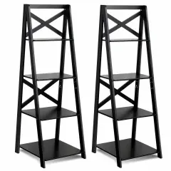 2 Pcs 4-Tier Ladder Shelf Bookshelf Bookcase Storage Display Leaning Home Office