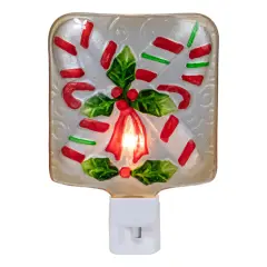Northlight Candy Canes and Holly Glass Christmas Night Light - 4" White