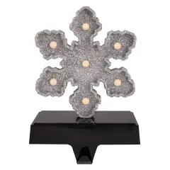 Northlight LED Lighted Glittered Snowflake Christmas Stocking Holder - 7" - Silver Finish