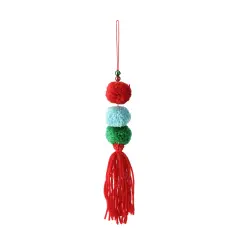 Raz 10.75" Bohemian Red Triple Plush Pom-Pom and Fringe Christmas Ornament