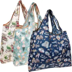 Wrapables Large Foldable Tote Nylon Reusable Grocery Bag, 3 Pack Dogs & Treats