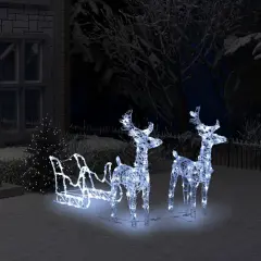 Reindeers & Sleigh Christmas Decoration 160 LEDs 51.2" Acrylic Cold white