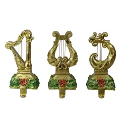 Northlight Glittered Harp Christmas Stocking Holders - 7" - Gold Finish - Set of 3
