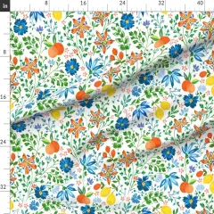 Various Fabrics by the Yard or Fat Quarter Botanical White Green Blue Lemons Oranges Custom Printed Fabric by Spoonflower