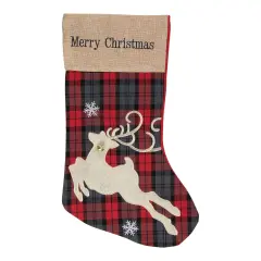 Northlight Plaid Merry Christmas Reindeer Stocking - 19" - Red and Green
