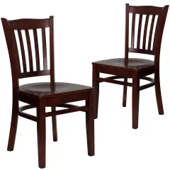 Emma and Oliver 2 Pack Vertical Slat Back Wooden Restaurant Chair Mahogany/Mahogany