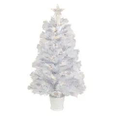 Northlight 3' Pre-Lit White Fiber Optic Artificial Christmas Tree, Warm White Lights Gold