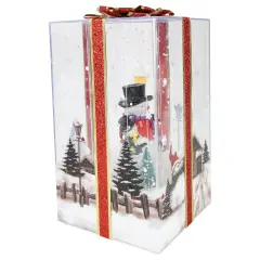 Northlight Lighted and Musical Snowman Family Snowing Gift Box Christmas Decoration - 12" Silver